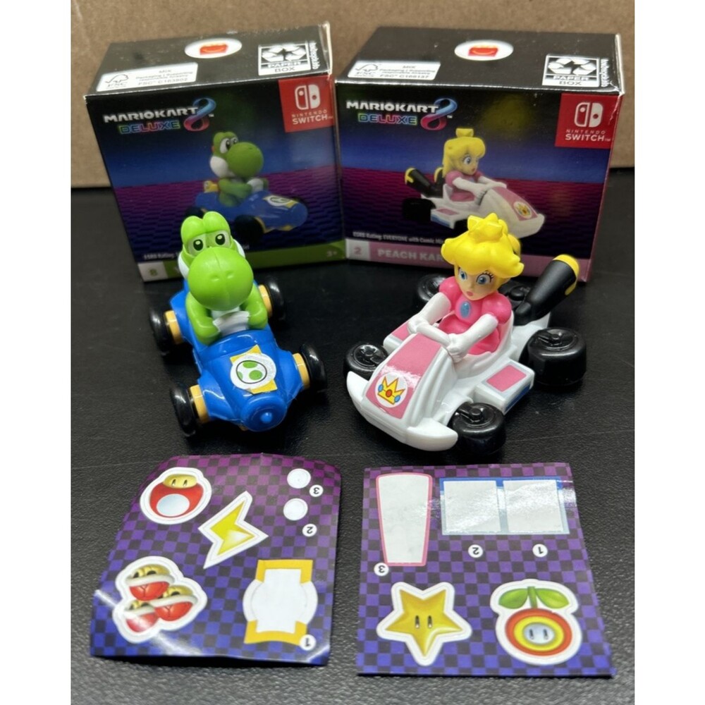 Mario Kart 8 Deluxe McDonalds - #2 Peach Kart / #8 Yoshi Kart w/ Boxes
